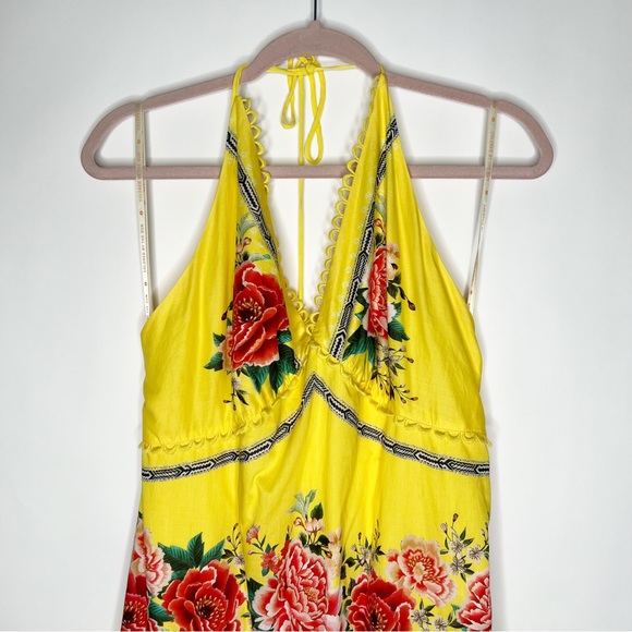COPY - Farm Rio Manuela Floral Pastel Dress Yellow Pink Green Halter Maxi New S… - Picture 2 of 12